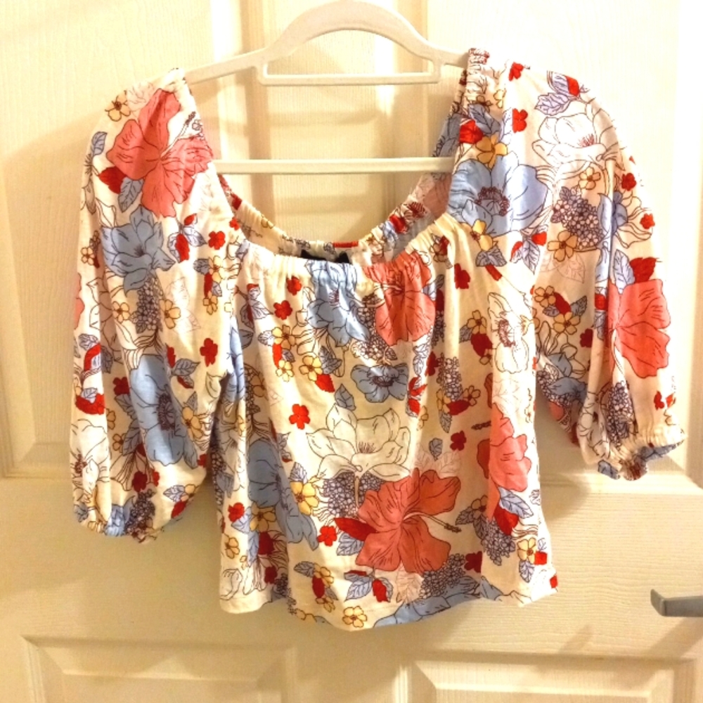 Sanctuary XS Top Floral Peasant 3/4 Sleeves Square Neck So Soft EUC Cute